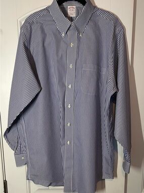 Brooks Brothers Navy & White Pinstripe Button-Down Dress Shirt